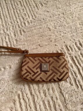 Tignanello Monogram Wristlet Brown Canvas Small Pouch